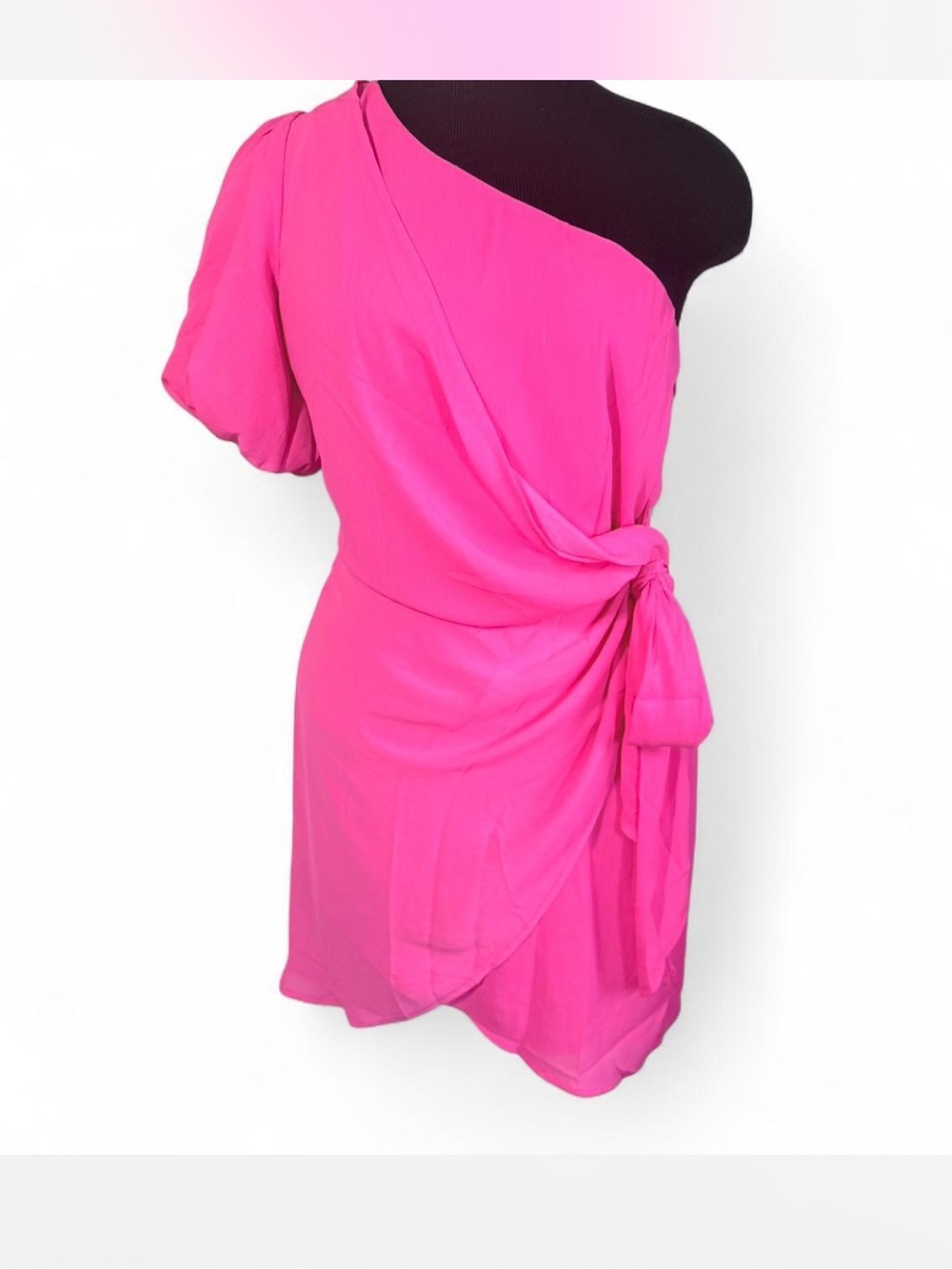 Vici One-Shoulder Tie-Side Hot Pink Dress
